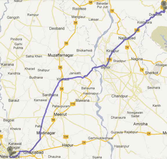 A Route Map to Delhi to Lansdowne
